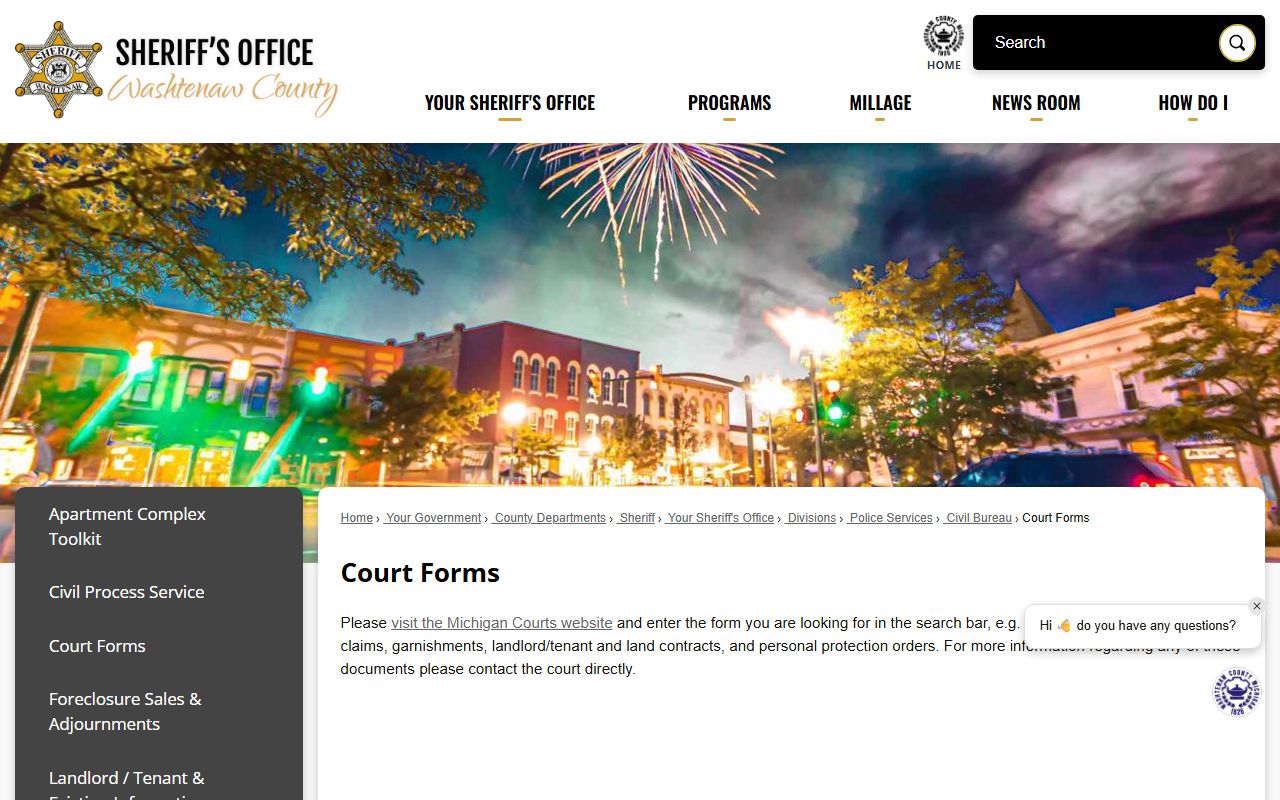 Washtenaw County residents directory sheriff office page